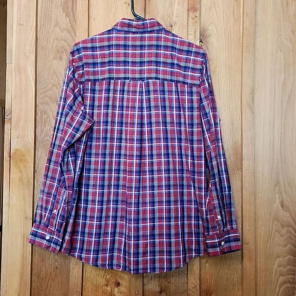 CHAPS Easy Care Long Sleeve Button Down Casual Shirt, Medium, Red & Blue Plaid - Picture 2 of 8